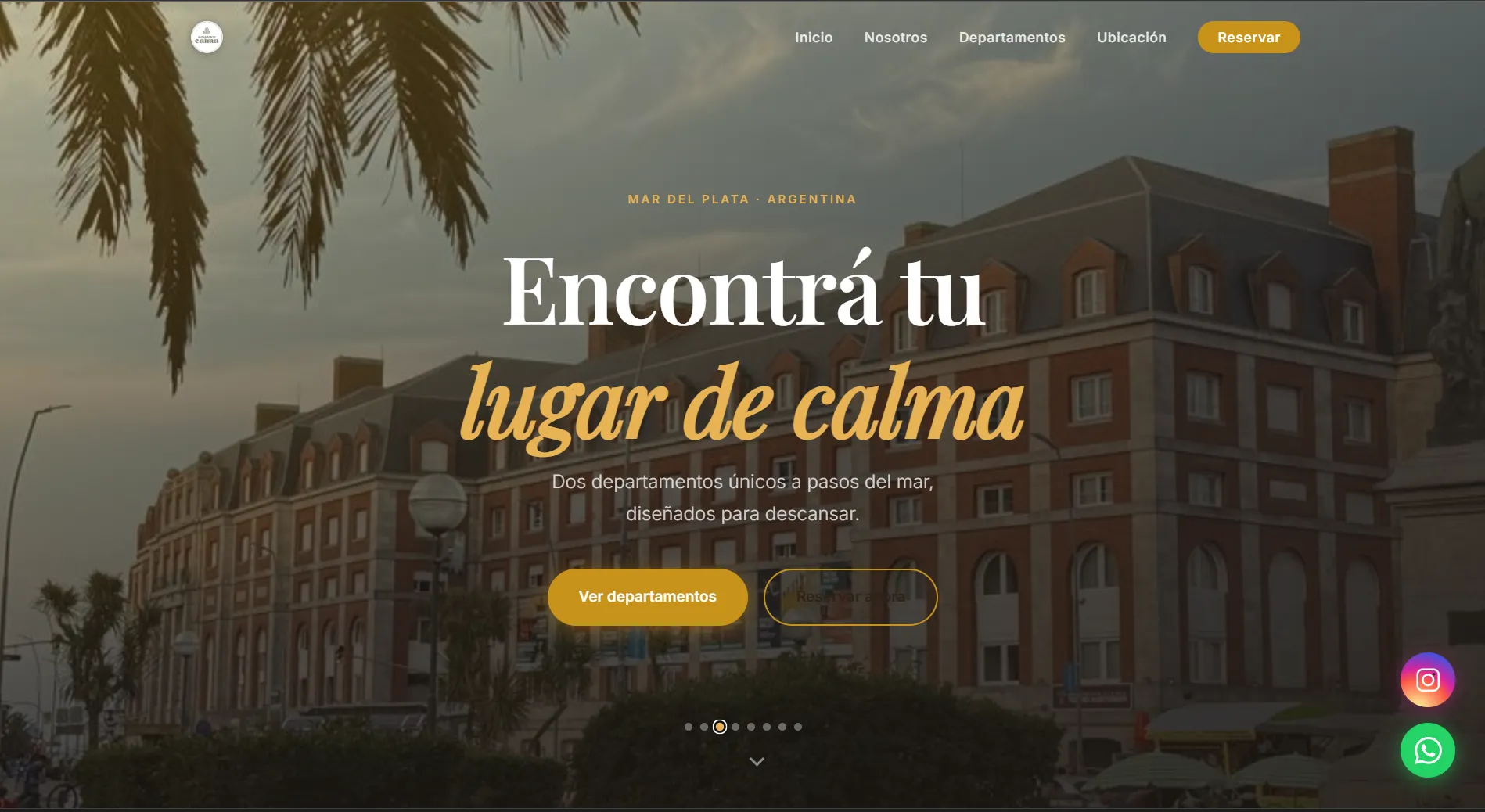 Captura del sitio Alojamiento Calma